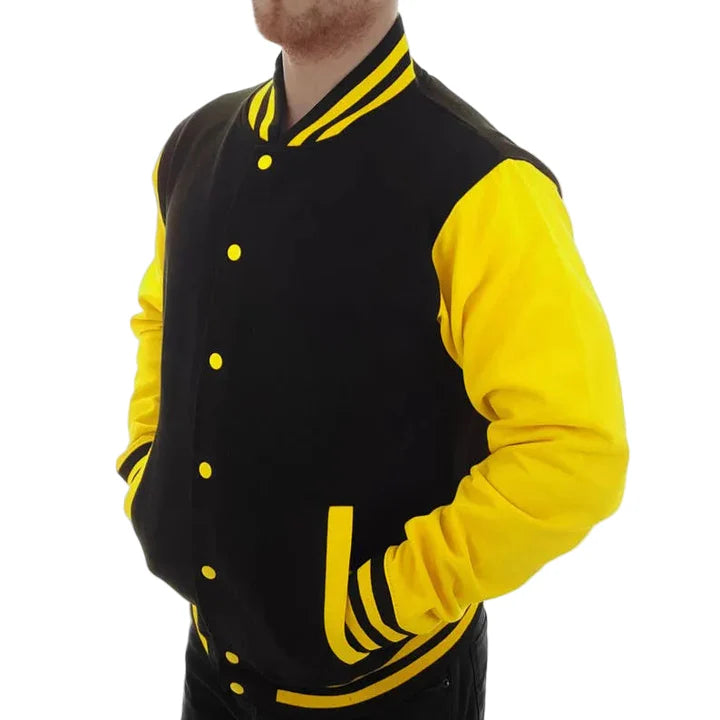 Men’s Varsity Jacket – Black/White & Black/Yellow | Sizes M–3XL